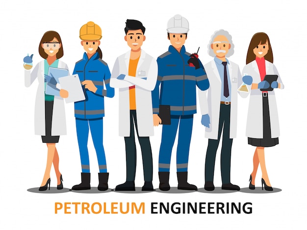 Trabajo en equipo de la ingeniería petrolera, personaje de dibujos animados del ejemplo del vector.