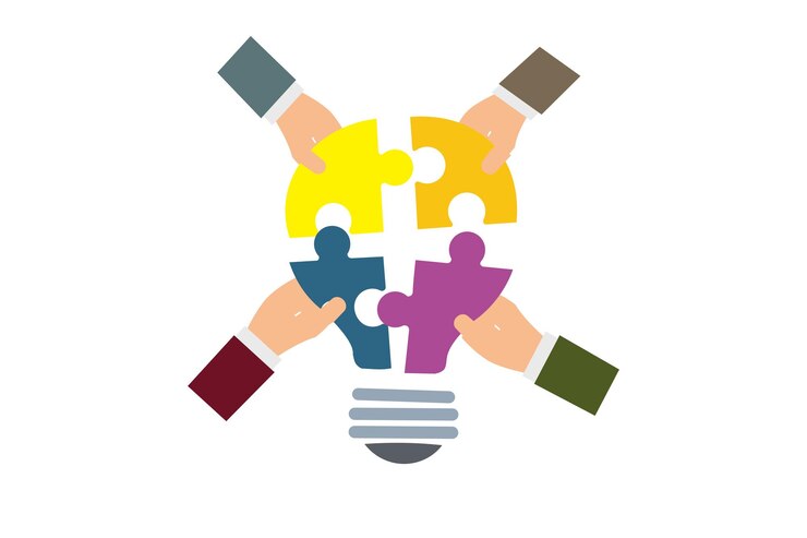 Vector trabajo en equipo y liderazgo empresarial.