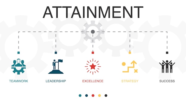 Trabajo en equipo liderazgo excelencia estrategia éxito iconos Plantilla de diseño infográfico Concepto creativo con 5 pasos
