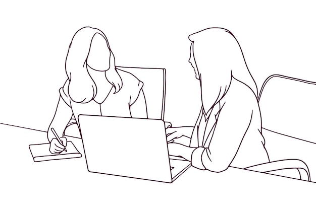 Trabajo en equipo de mujeres de negocios junto con una reunión de portátiles en la sala de la oficina