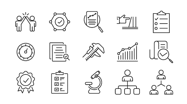 Trabajo en equipo de negocios y conjunto de iconos de línea de gestión Ui outline icon pack