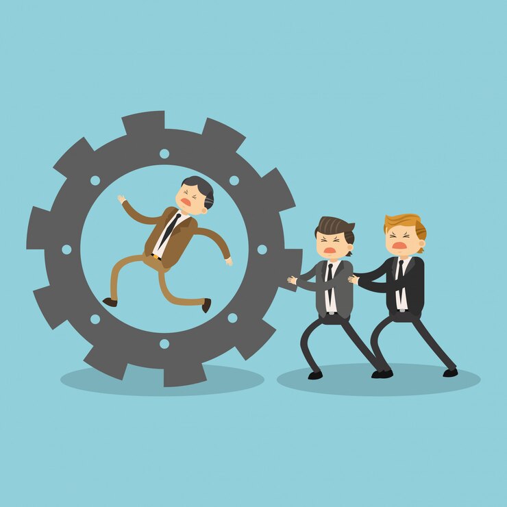 Vector trabajo en equipo de negocios empujando socio engranaje