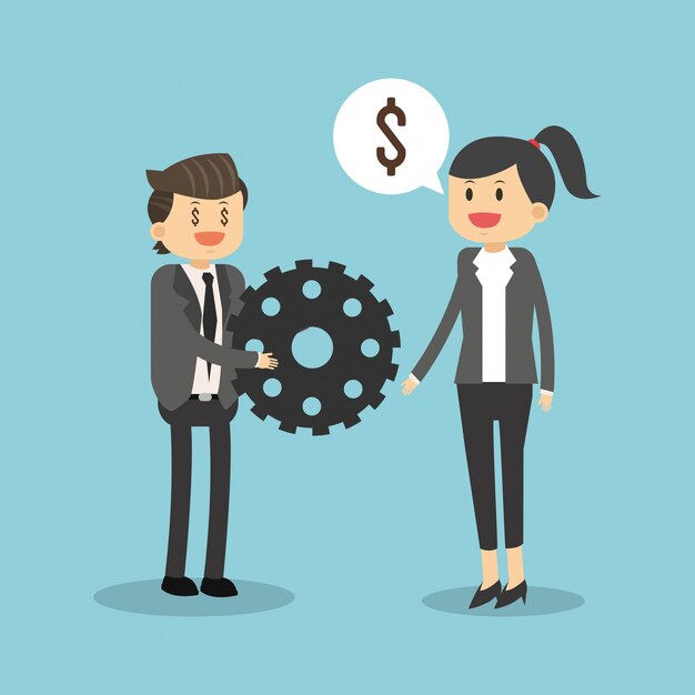 Trabajo en equipo de negocios con engranajes.