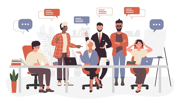 Trabajo en equipo de negocios en la oficina de espacio abierto, trabajadores de la oficina corporativa, personas reunidas charlando