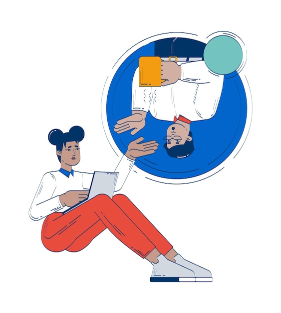 Trabajo en equipo remoto entre dos teletrabajadores diversos concepto de ilustración de garabateo