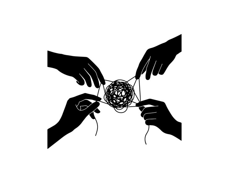 Trabajo en equipo Solución de problemas Concepto silueta