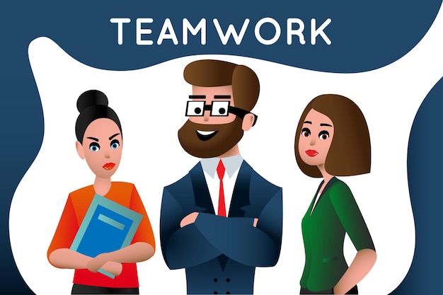 Trabajo en equipo. Trabajo en equipo de personas de negocios, recursos humanos, oportunidades profesionales, habilidades de equipo, administración, personas que conectan la ilustración vectorial plana para el banner del sitio web y la página de destino. Metáfora del equipo.