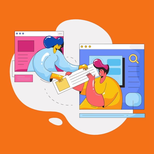 trabajo en equipo trabajo de negocios navegador hombre mujer ilustración arte