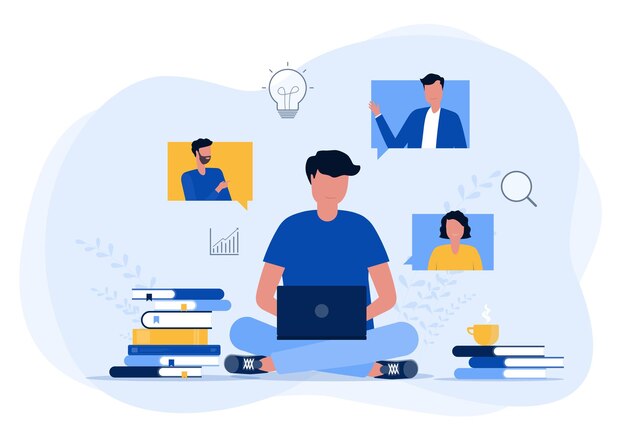 trabajo inteligente de negocios y educación con el concepto de reunión de videoconferencia en línea