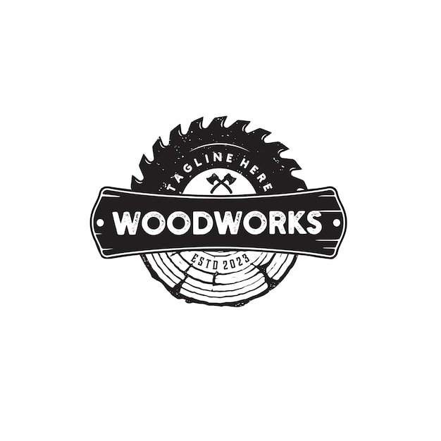 trabajo de madera vintage carpintería diseño de logotipo ilustración de plantilla vectorial