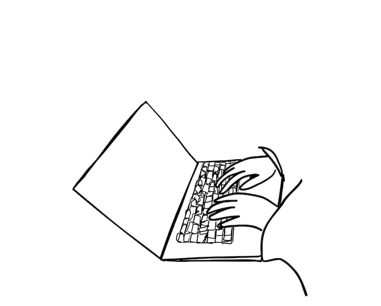 Trabajo manual en computadora Boceto de ilustración dibujada a mano
