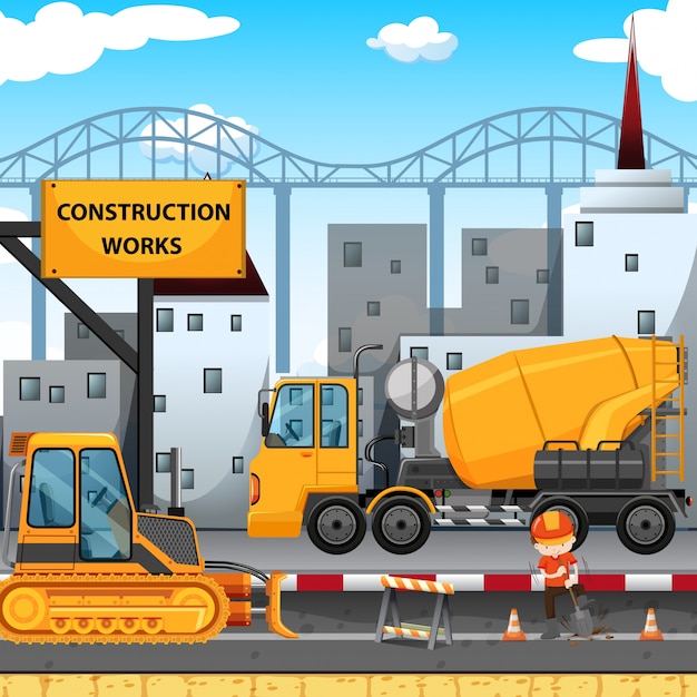 Vector trabajos de construcción a lo largo de la calle