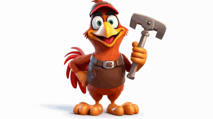 Vector trabajos versátiles de pollo o gallo mecánico mecánico plomero ocupaciones multifacéticas de aves de corral