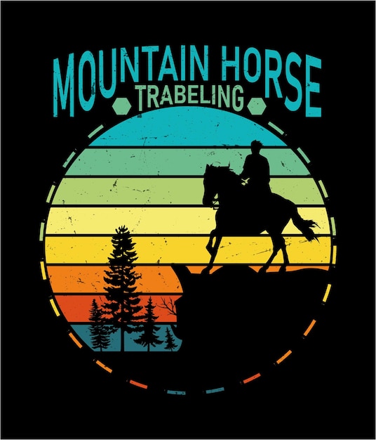 Trabeling de caballos de montaña, diseño de camisetas de caballos.