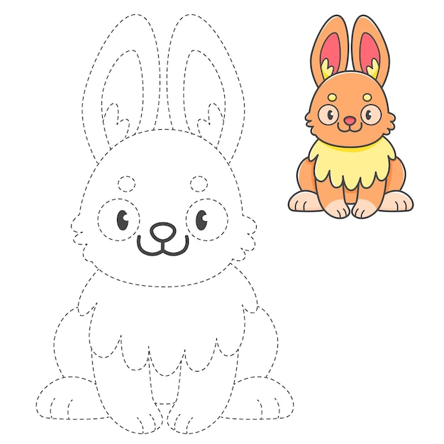 Trace y colorear libro de colorear con conejo de jengibre para niños Página de colorear Con conejo de dibujos animados