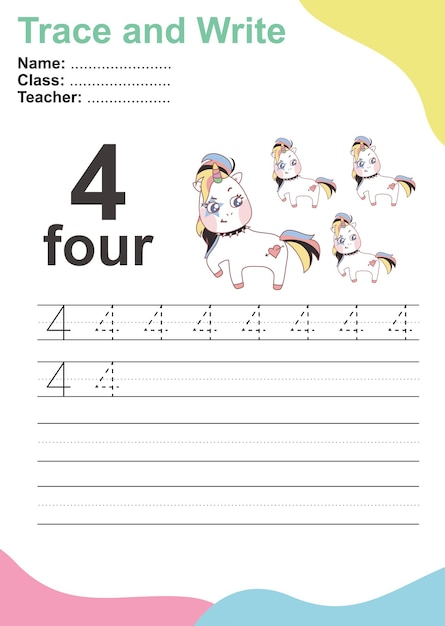 Trace y escriba el número para los niños Ejercicio para que los niños reconozcan el número Archivo vectorial
