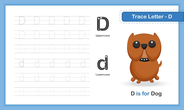 Trace letter-d: az animal, hand writing practice book