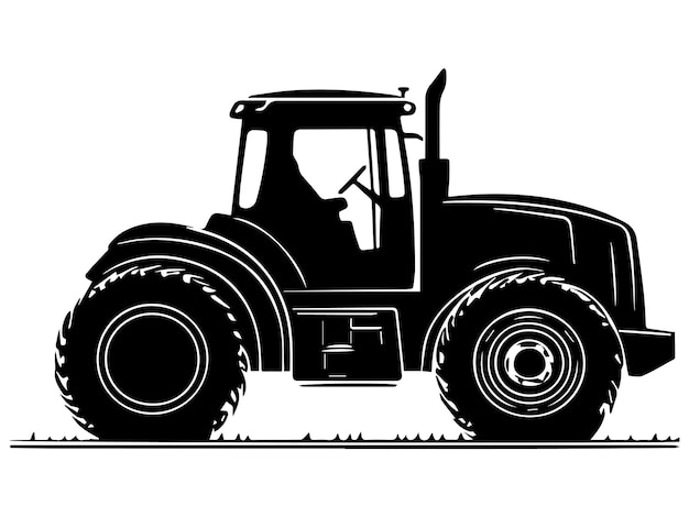 Tractor agrícola moderno silueta gráfico vectorial en blanco y negro