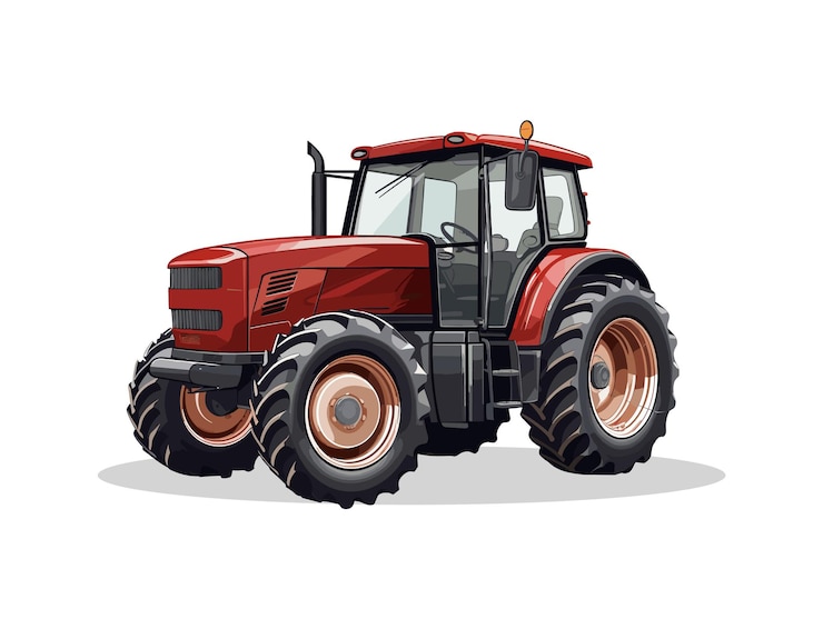Tractor agrícola rojo aislado sobre fondo blanco.