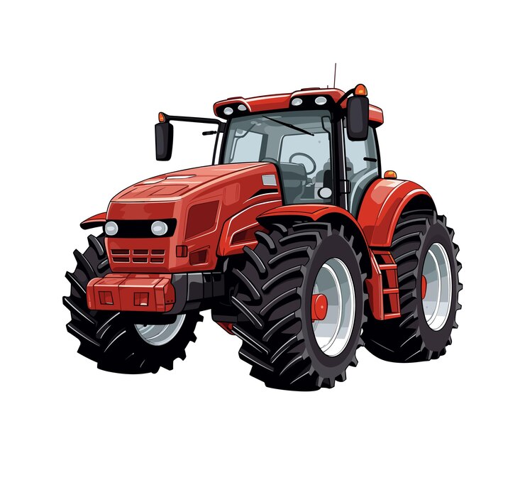 Tractor agrícola rojo aislado sobre fondo blanco.