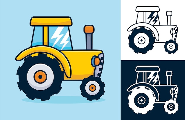 Vector tractor amarillo. ilustración de dibujos animados en estilo plano