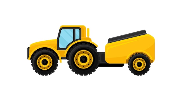 Tractor amarillo con tanque para vista lateral de agua Maquinaria agrícola Ilustración de estilo de dibujos animados Elemento gráfico para banner publicitario Diseño de vector plano colorido aislado sobre fondo blanco