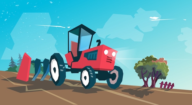Tractor arando campo de cultivo de ilustración vectorial de dibujos animados