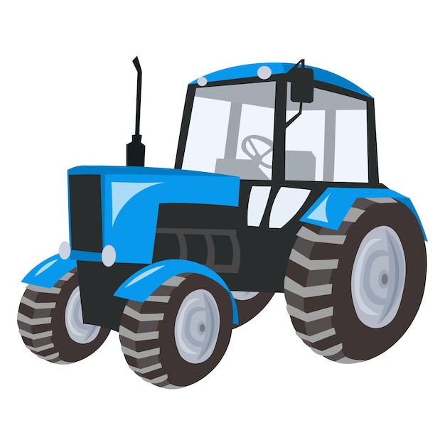 Tractor azul sobre fondo blanco imagen vectorial Agricultura y concepto rural
