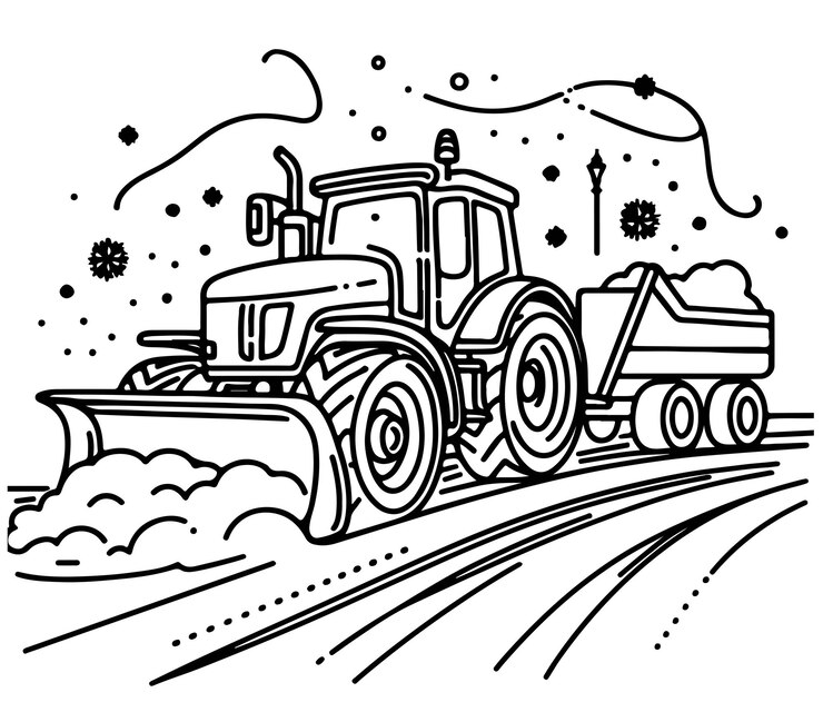 Tractor para eliminar la nieve en el boceto de la línea de carretera