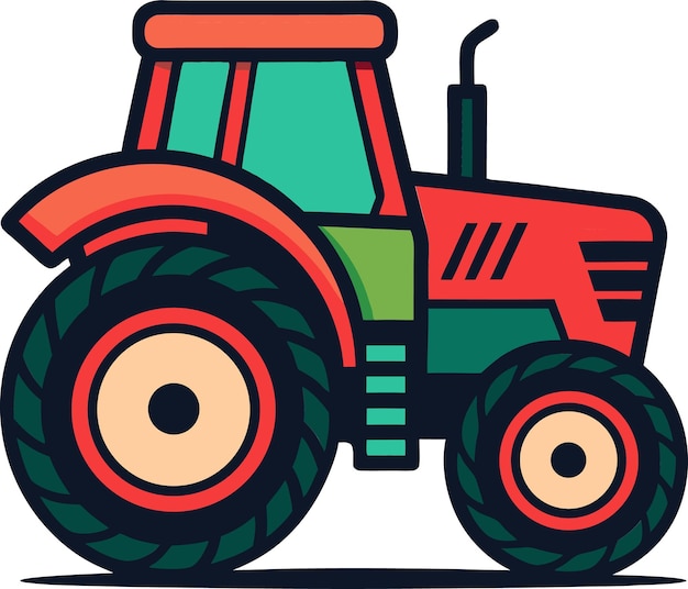 Tractor de estilo de dibujos animados en rojo listo para el trabajo de campo