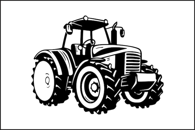 Tractor de granja silueta clipart negro y blanco vector