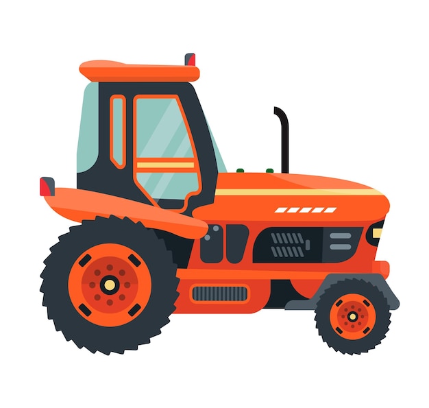 Tractor naranja aislado icono vehículo utilizado en la agricultura y la agricultura ilustración vectorial plana