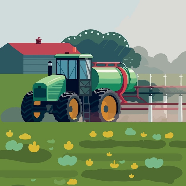 Tractor con pulverizador en marcha