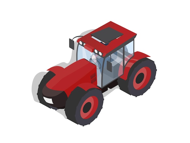 Tractor rojo de granja isométrica