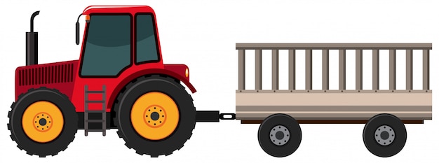 Tractor tirando vagón sobre fondo blanco.