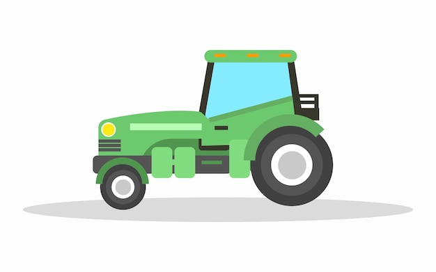 Tractor verde una vista lateral sobre fondo blanco Ilustración vectorial plana