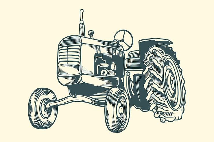 Vector tractor viejo vintage de dibujo a mano en estilo escandinavo