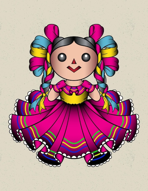 Vector tradición de la muñeca mexicana