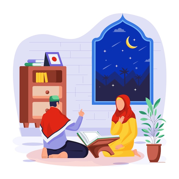 Tradiciones del Ramadán Ilustración de carácter plano