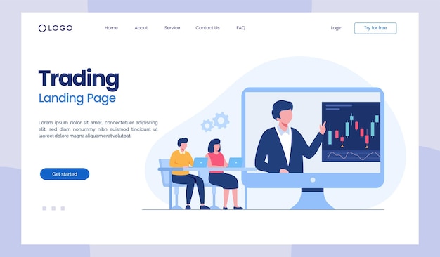 Trading stock forex bitcoin candelabro concepto plano vector ilustración para banner premium vector landing page