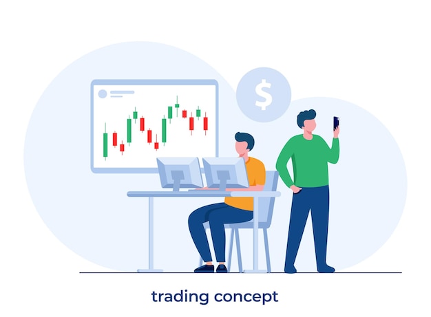 Trading stock y forex candelabro concepto economía financiera plana vector ilustración para banner plantilla de vector premium