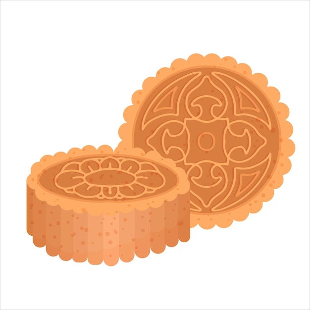 Traducción chino Mooncake Happy Mid Autumn Festival Cakes tiene varios patrones Ilustración vectorial aislado sobre fondo blanco