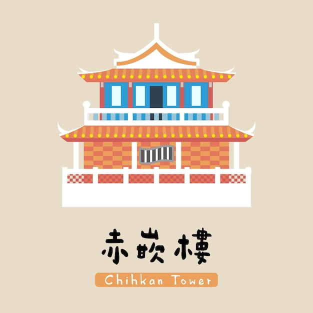 Vector traducción mapa de viaje de la torre chihkan torre chihkan en la ciudad de tainan