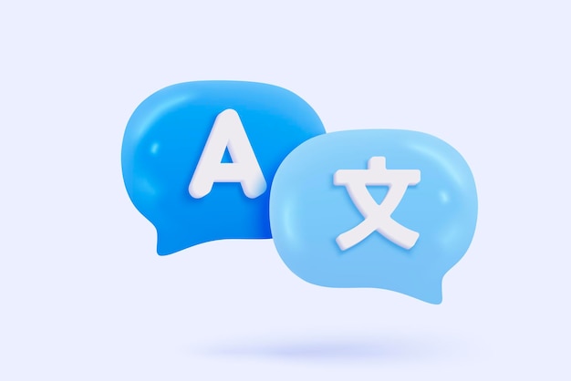 Traducir lenguaje 3D signos de iconos realistas diccionario y traductor de chat hablar burbuja conceptos de lenguaje de símbolos de habla 3D estudio de ilustración vectorial de iconos