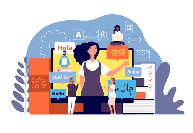 Vector traductor. aplicación de traductores de idiomas multilingües, aprendizaje de extranjeros.