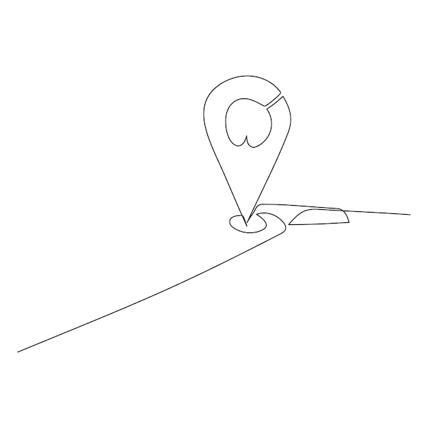 Tráfico continuo de una sola línea mapa de ubicación pin art dibujo diseño vectorial illastrator