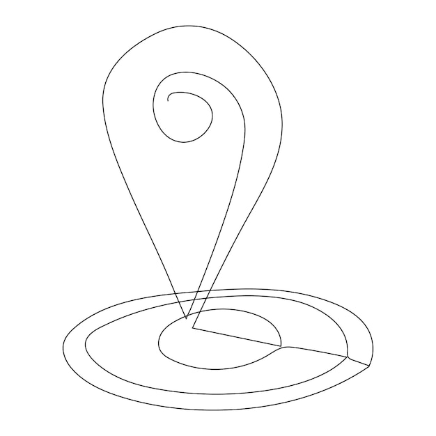 Tráfico continuo de una sola línea mapa de ubicación pin art dibujo diseño vectorial illastrator