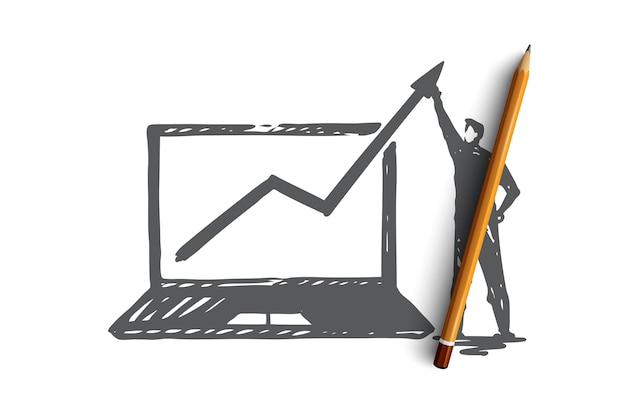 Tráfico, internet, web, negocios, concepto de marketing. Bosquejo del concepto de crecimiento del tráfico dibujado a mano.
