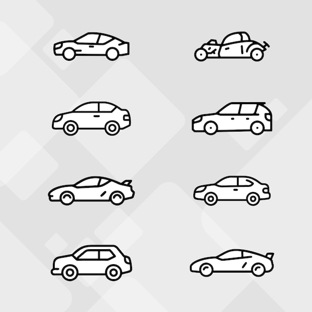 Tráfico de vehículos de transporte de automóviles de transporte silueta blanca pictograma lateral conjunto de iconos colección