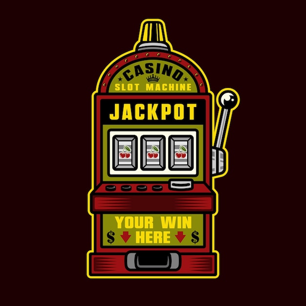 Tragamonedas casino jackpot vector objeto o elemento de diseño en estilo colorido aislado sobre fondo oscuro